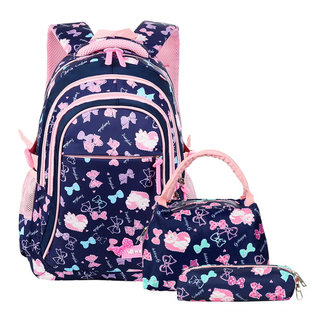 Kids Schoolbag Durable PU Leather 2 In 1 Cute Bowknot Style Casual Teens Girls Backpack Set Laptop Bag Primary Students Backpack Handbag Purse School Bookbag Set For Travel Daily Use Shoulder Bag For 